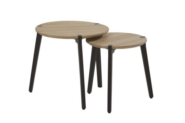4 Seasons Outdoor Gabor round coffee table teak with aluminium legs, set of 2