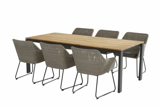 4 Seasons Outdoor Avila polyloom pebble met Goa tafel teak blad 220 cm * SALE *