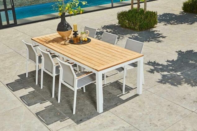 Suns Tutti tuinset wit met Monte Vari tuintafel teak blad