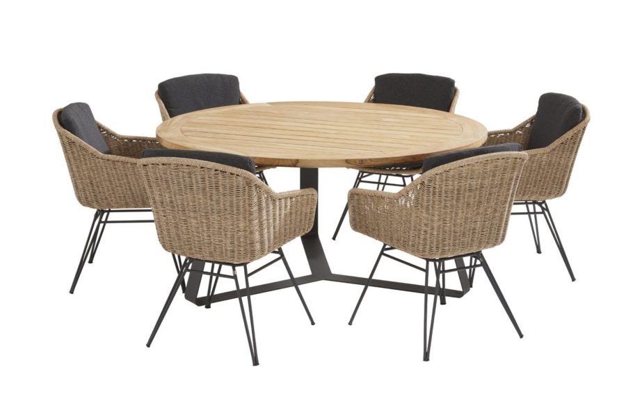 Taste by 4 Seasons Bohemian dining set natural with round-Basso-table 160 cm