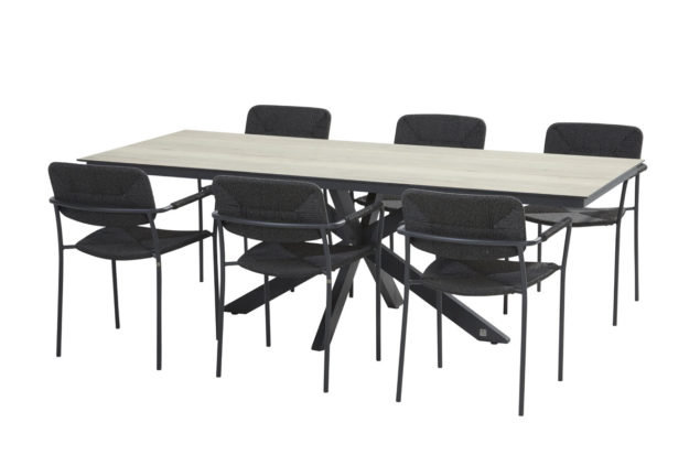 4 Seasons Outdoor Bora dining set antraciet met Minerva tafel HPL blad woodlook