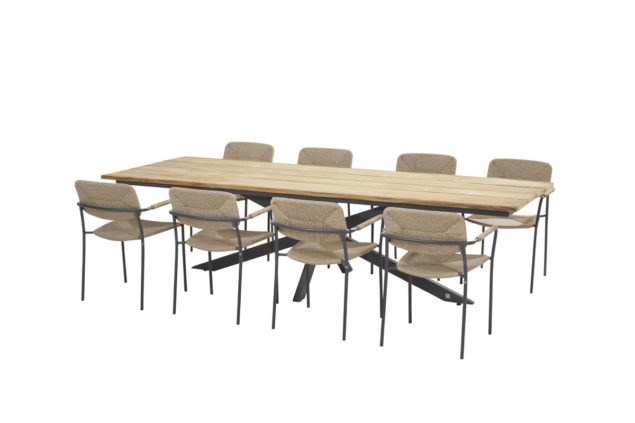 4 Seasons Outdoor Bora dining set naturel met Minerva tafel Robusto teak blad 280 cm