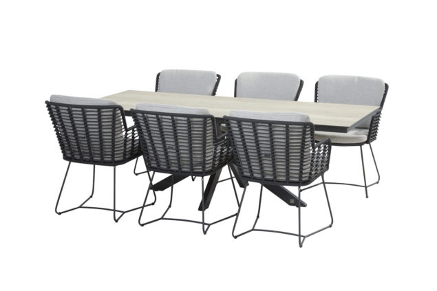 4 Seasons Outdoor Fabrice dining set antraciet met Minerva tafel HPL woodlook blad 220 cm