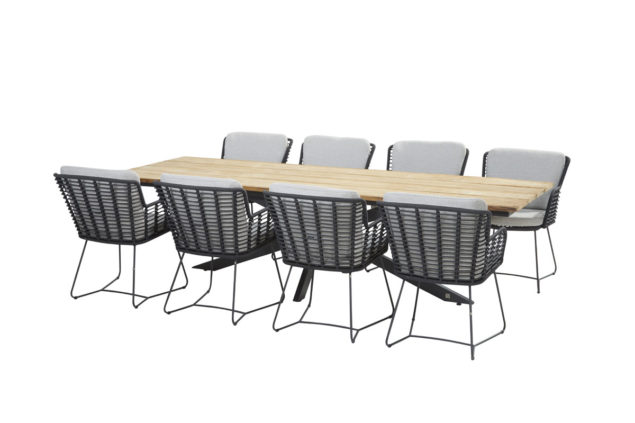 4 Seasons Outdoor Fabrice dining set antraciet met Minerva tafel Robusto teak blad 280 cm