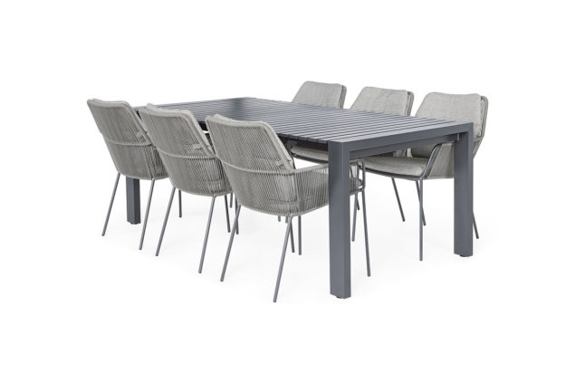 Suns Punta 6-persoons dining set antraciet met uitschuifbare Rialto tuintafel