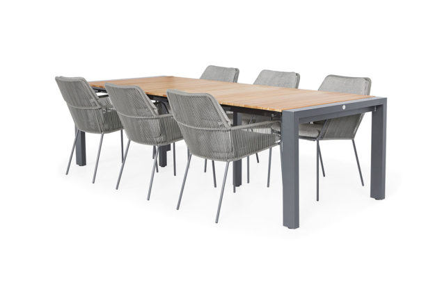 Suns Punta 6-persoons dining set met uitschuifbare Rialto tuintafel - teak blad