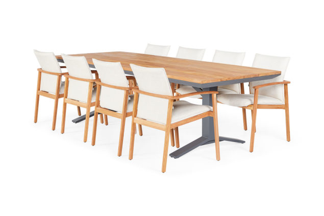 Suns Florine dining set teak met Stockholm tuintafel 280 x 100 cm