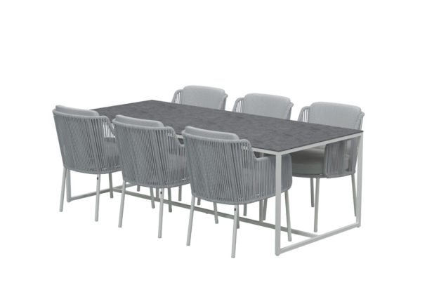 4 Seasons Outdoor Bernini dining set frozen met Quatro tafel HPL blad dark grey 220 cm