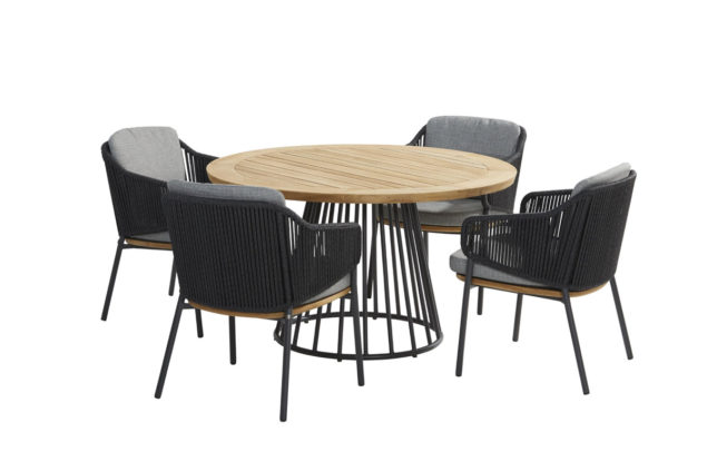 4 Seasons Outdoor Ravello dining set met Ambassador Boulevard tafel teak blad Ø130 cm