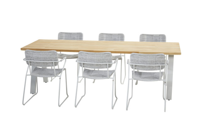 Taste by 4 Seasons Swing eetset frost grey met Ambassador tafel teak blad 240 cm