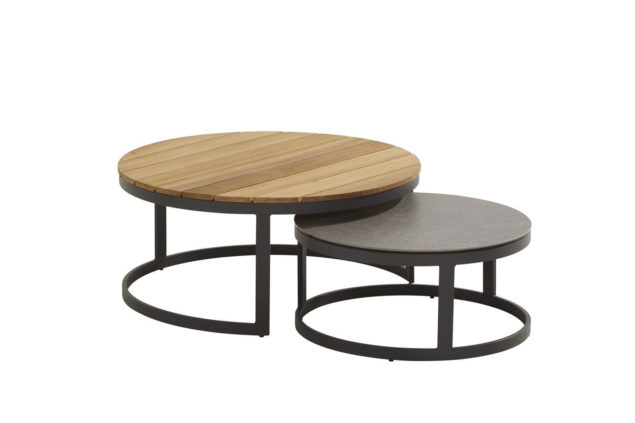 Taste by 4 Seasons Stonic 2 bijzettafeltjes - Ø 80 cm en Ø 60 cm - teak/keramisch blad