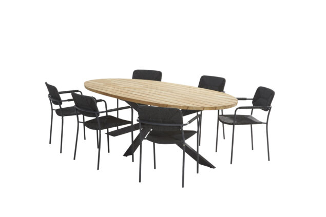 4 Seasons Outdoor Bora dining set antraciet met Prado tafel ovaal teak blad 240 cm