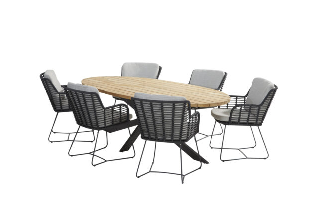 4 Seasons Outdoor Fabrice dining set met Prado tafel ovaal teak blad 240 cm