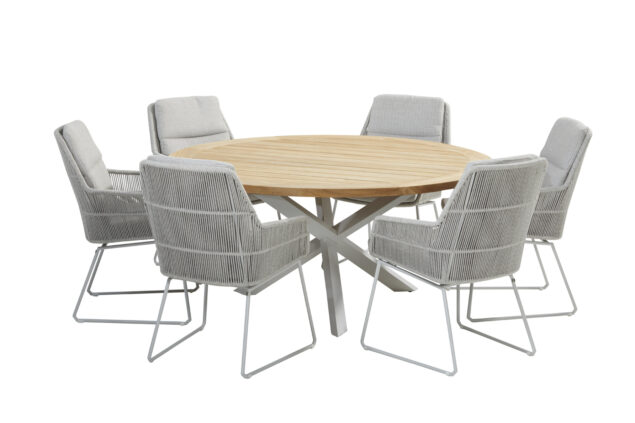 4 Seasons Outdoor Valencia dining set frozen met Prado tafel teak blad Ø 160 cm